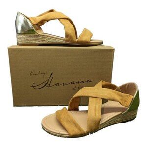 Vintage Havana Gold Suede Soft Chestnut Open Toe Sandals Women's Shoes Sz 9